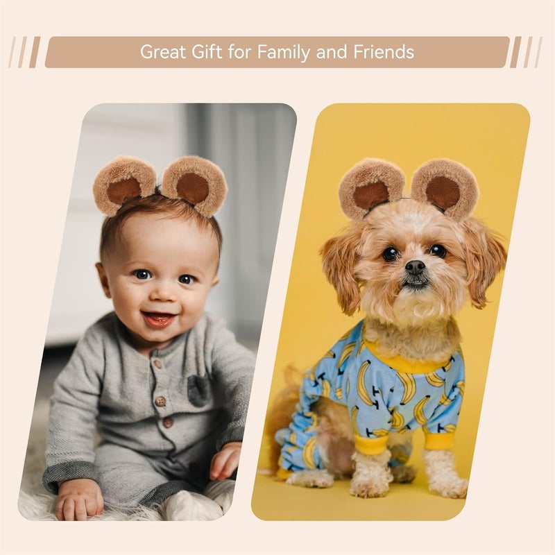 Beviliu Brown Bear Ears Cute Headband Fluffy Hairband, Animal Head Wear for Party Celebrations Halloween - Image 4